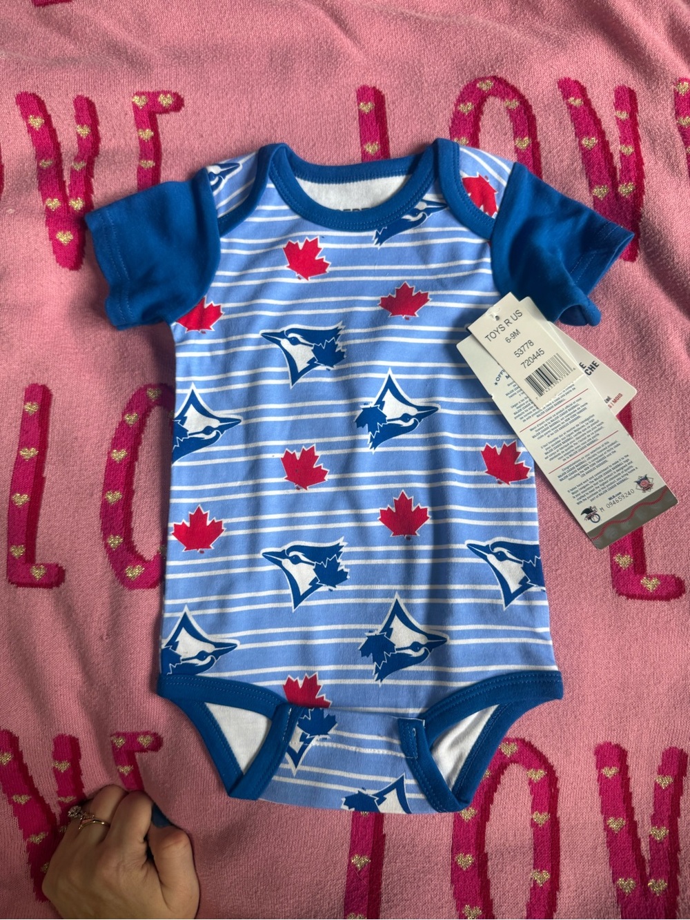Blue Maple Leaf & Blue Jay Pattern Infant One-Piece Bodysuit by Gertex